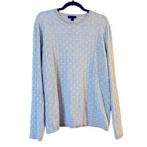 Saks Fifth Avenue 100% cotton geometric crew neck sweater, blue gray white